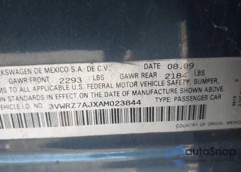 2010 Volkswagen Jetta Se z USA, uszkodzony, nr VIN 3VWRZ7AJXAM023844